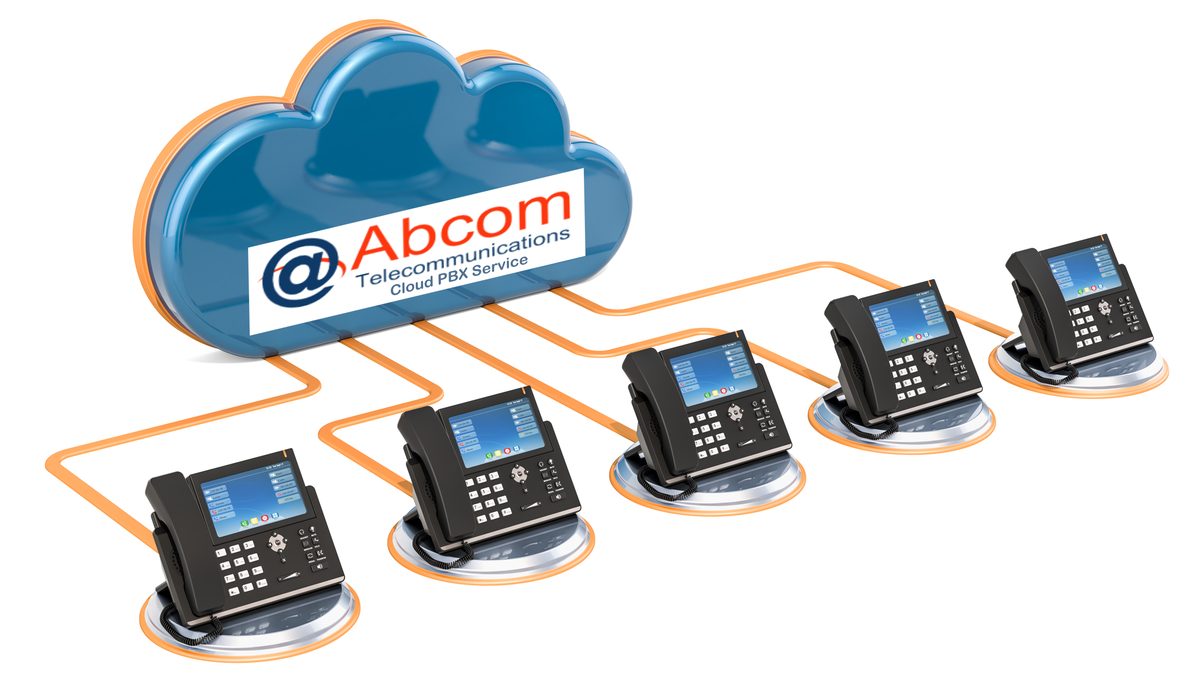 Abcom Cloud PBX Service connecting office desk phones